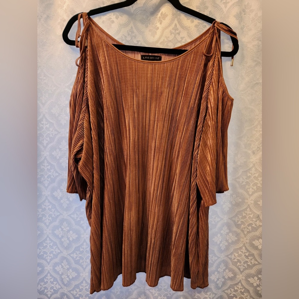 Lane Bryant Brown / Gold Cold Shoulder Blouse Top 26/28